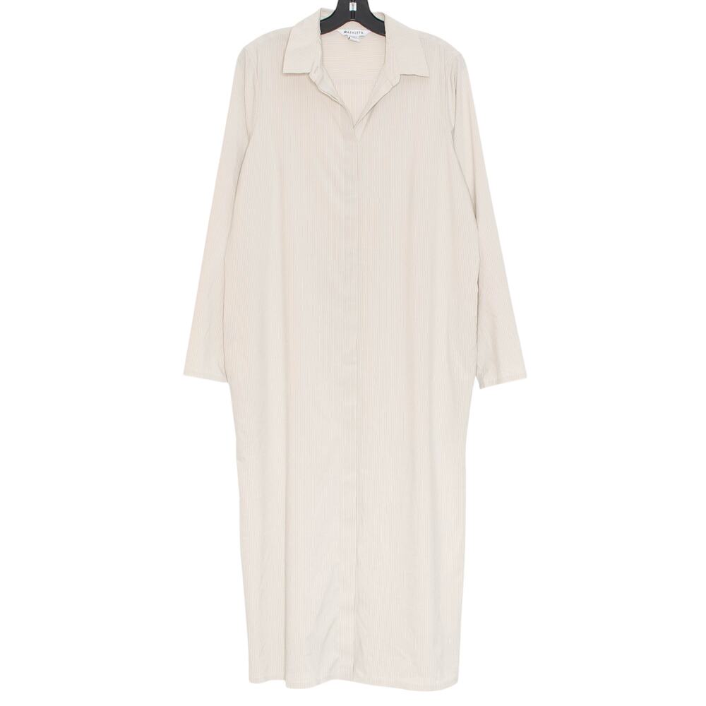Athleta Urbanite Shirt Dress Midi Stripe M Athleisure Minimalist Capsule Neutral